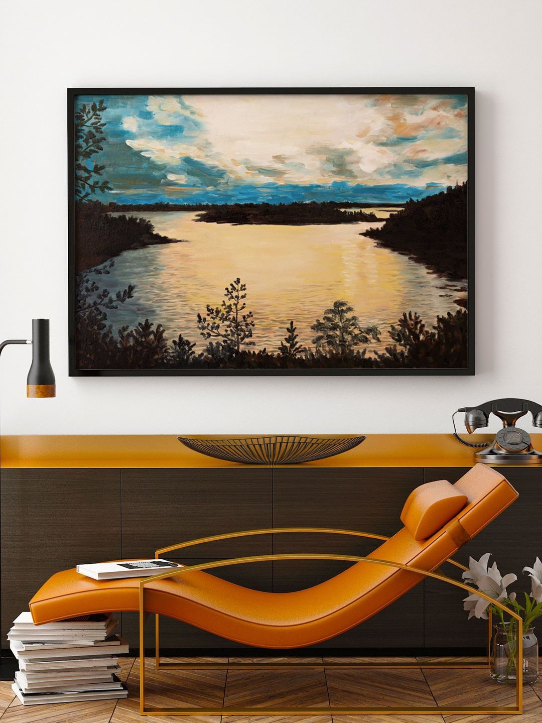 

ARTSPACE Blue & Yellow Sunset On The Lake Framed Wall Art