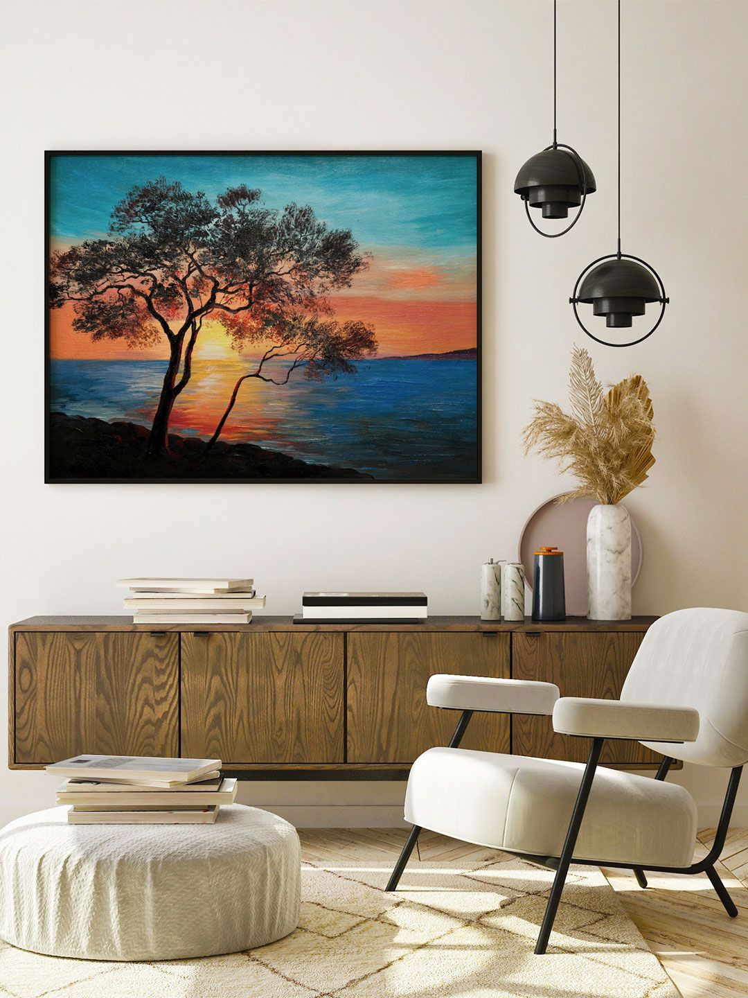 

ARTSPACE Blue & Orange Tree Near The Lake Abstract Painting Wall Art