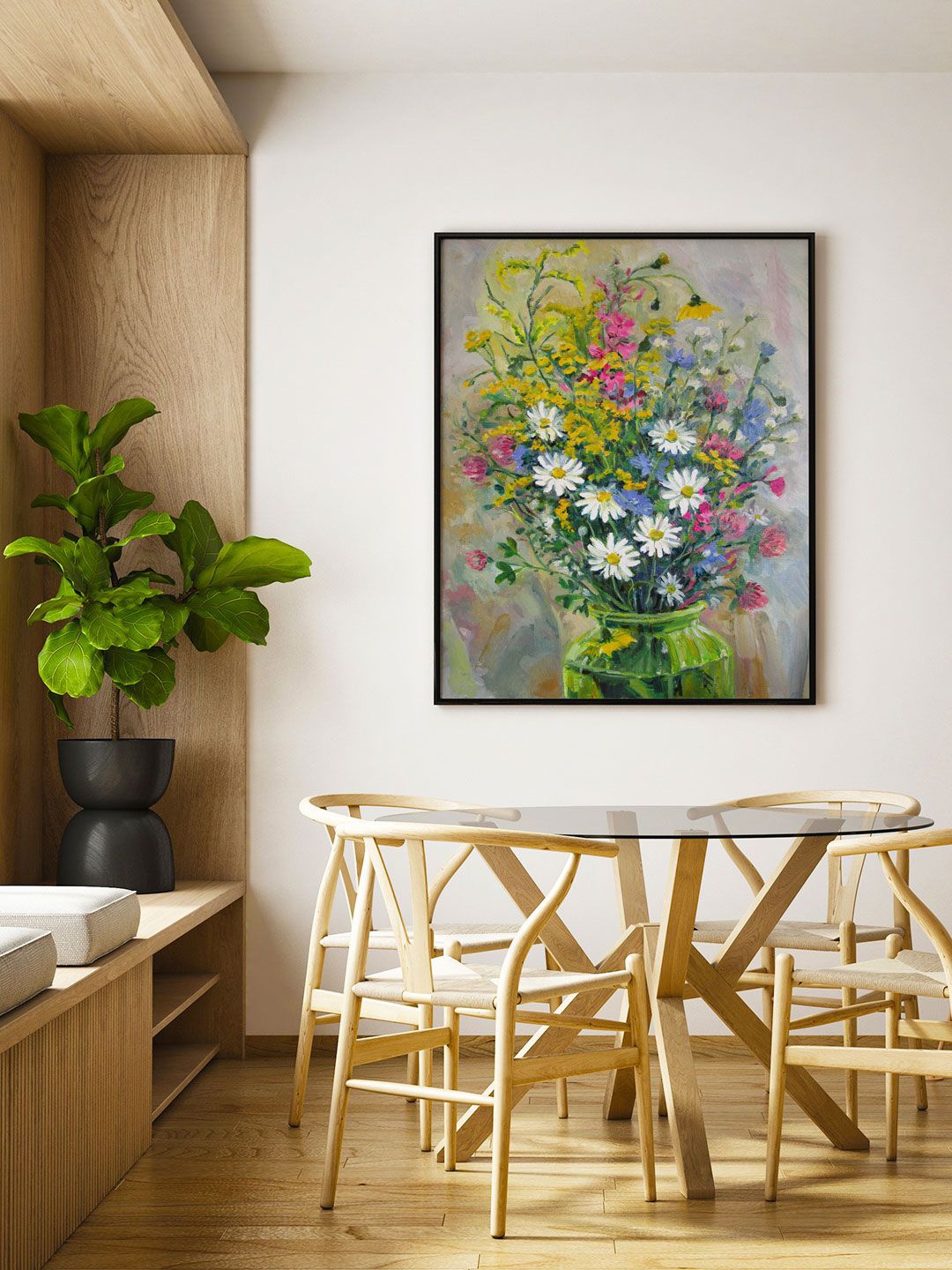 

ARTSPACE Green & White Floral Framed Wall Art, Black