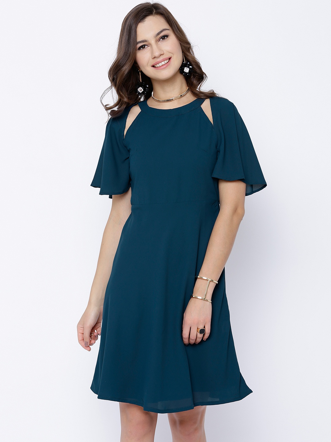 

Tokyo Talkies Women Teal Blue A-Line Dress