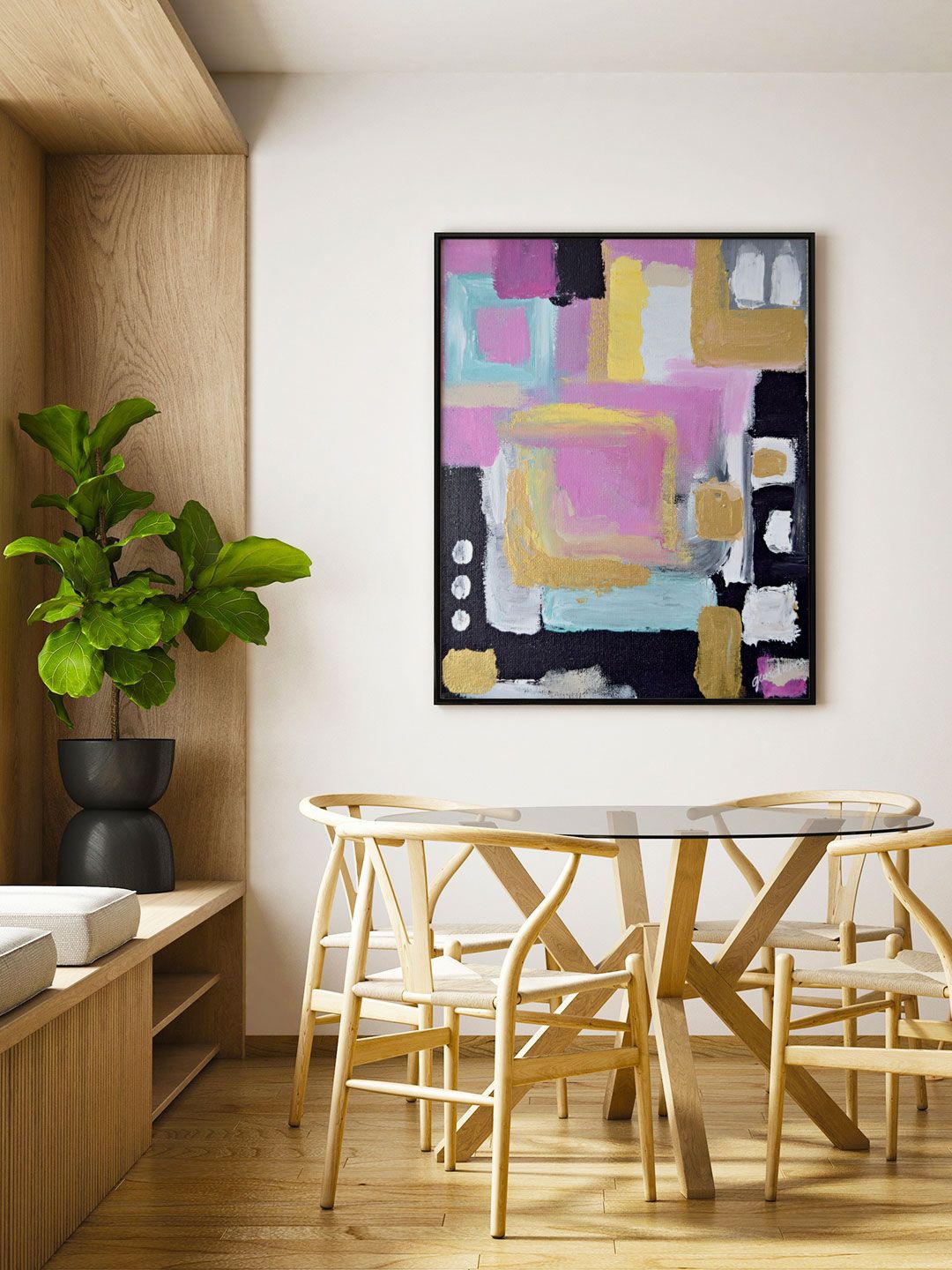 

ARTSPACE Pink & Black Abstract Painting Wall Art