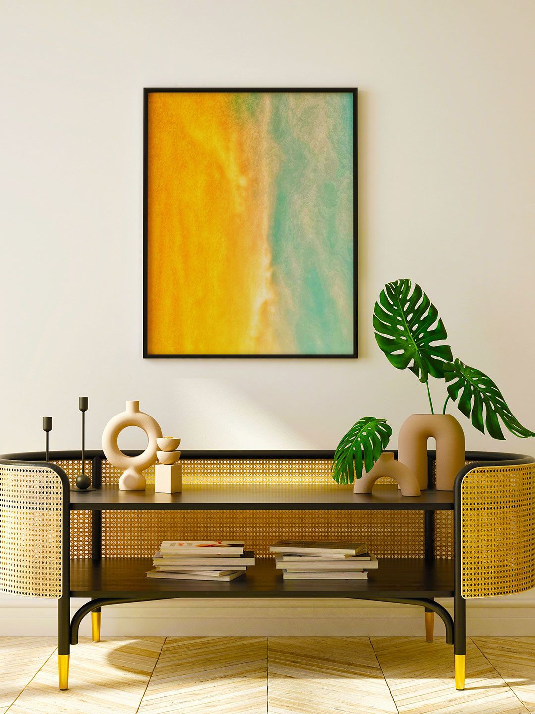 

ARTSPACE Yellow & Blue Abstract Royal Red Wall Painting