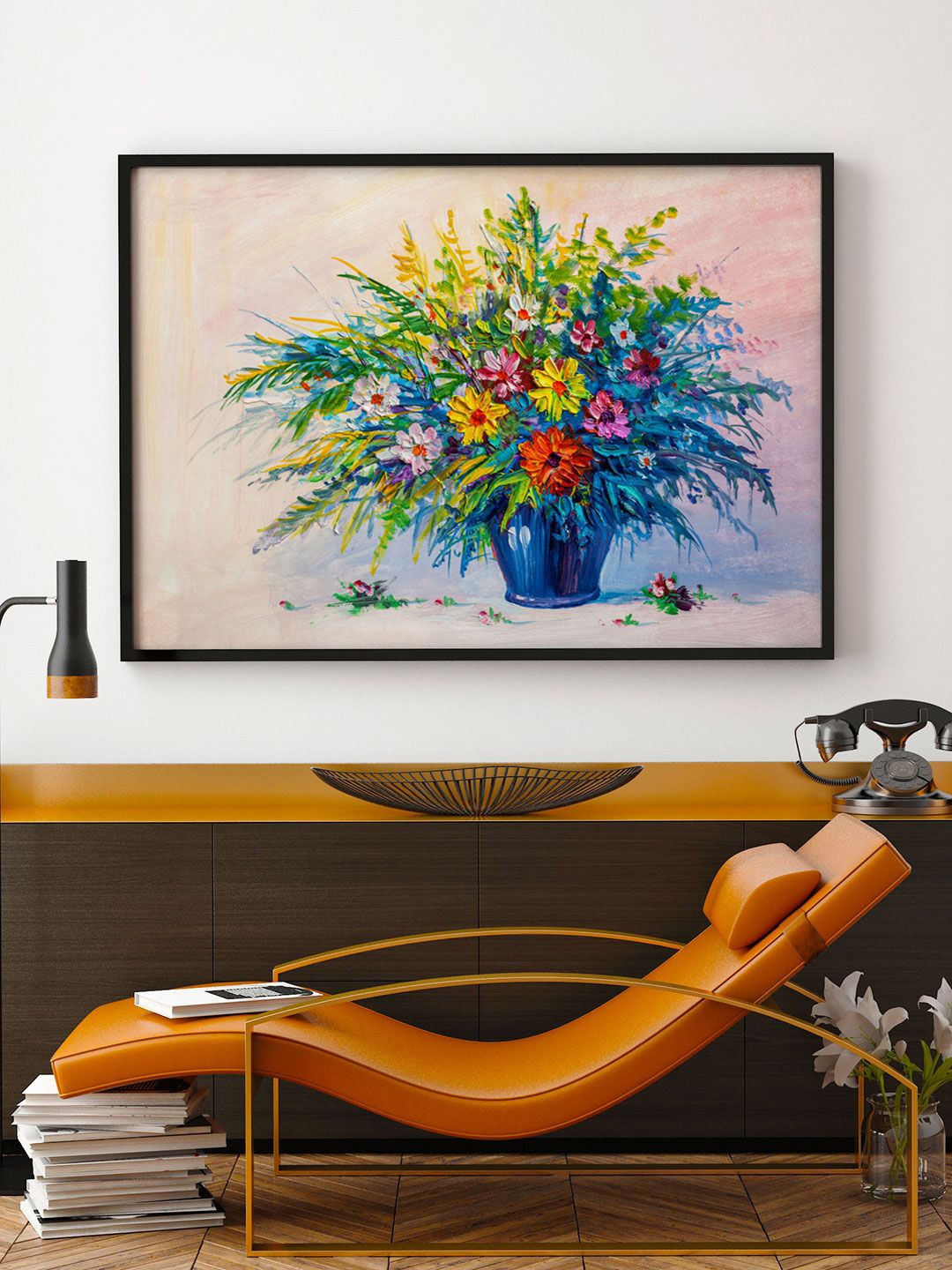 

ARTSPACE Pink & Black Bouquet of flowers Painting Wall Art, Blue