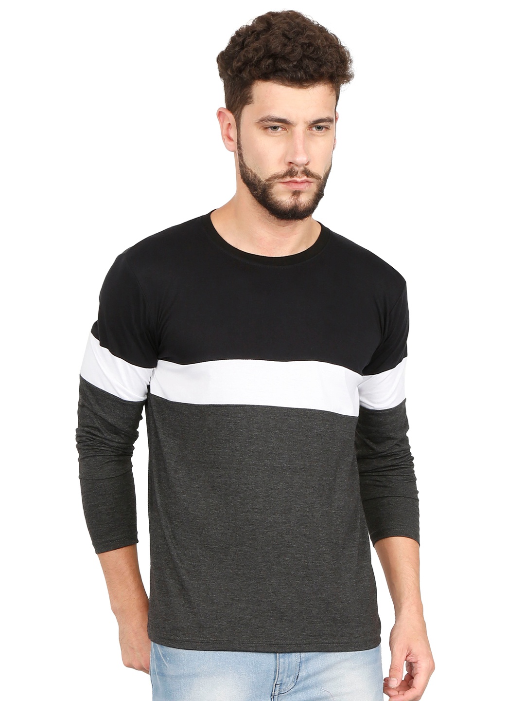 

Fleximaa Men Black & Grey Colourblocked Cotton T-shirt