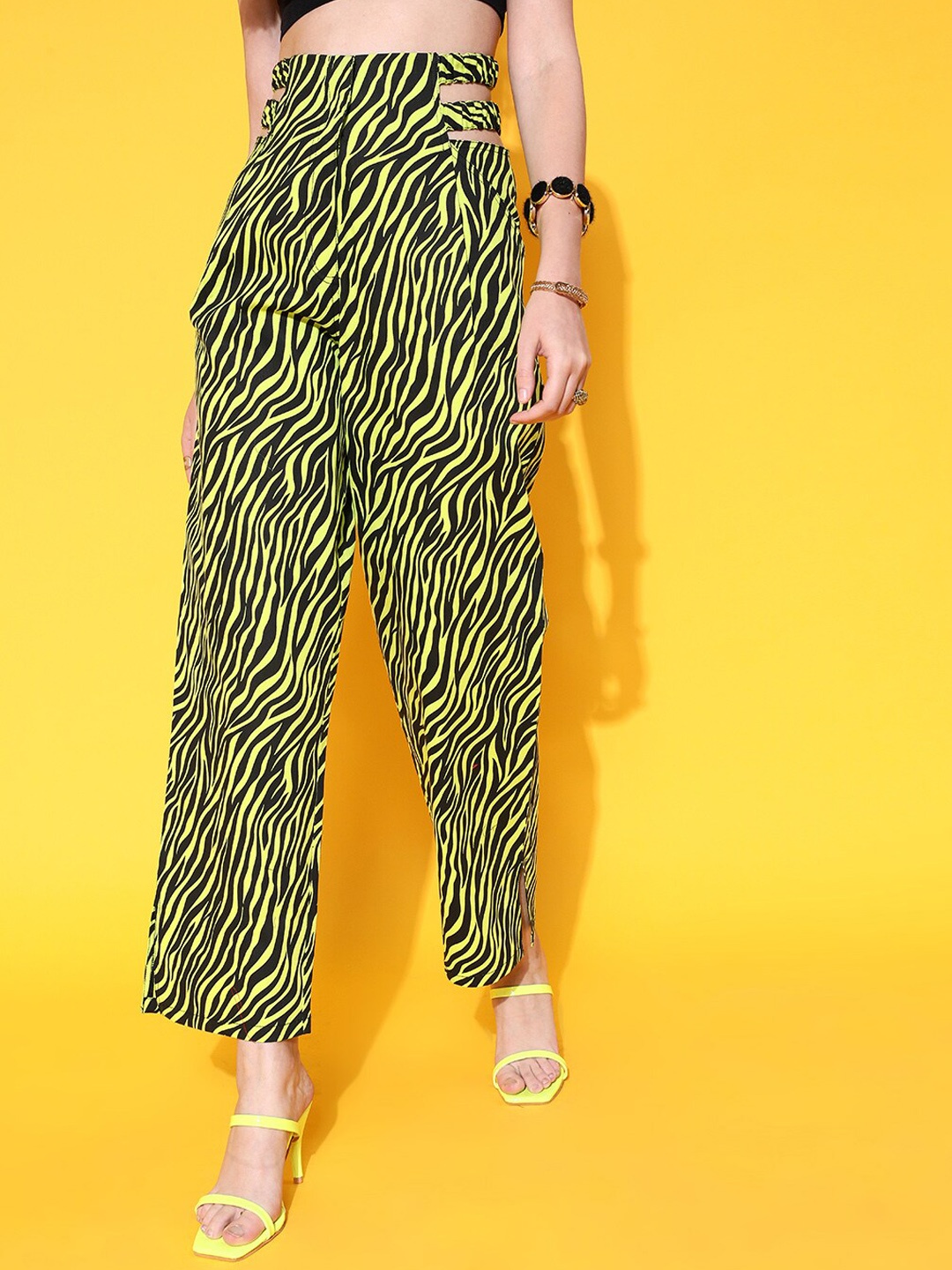 

STREET 9 Women Attractive Lime Green Striped Trousers