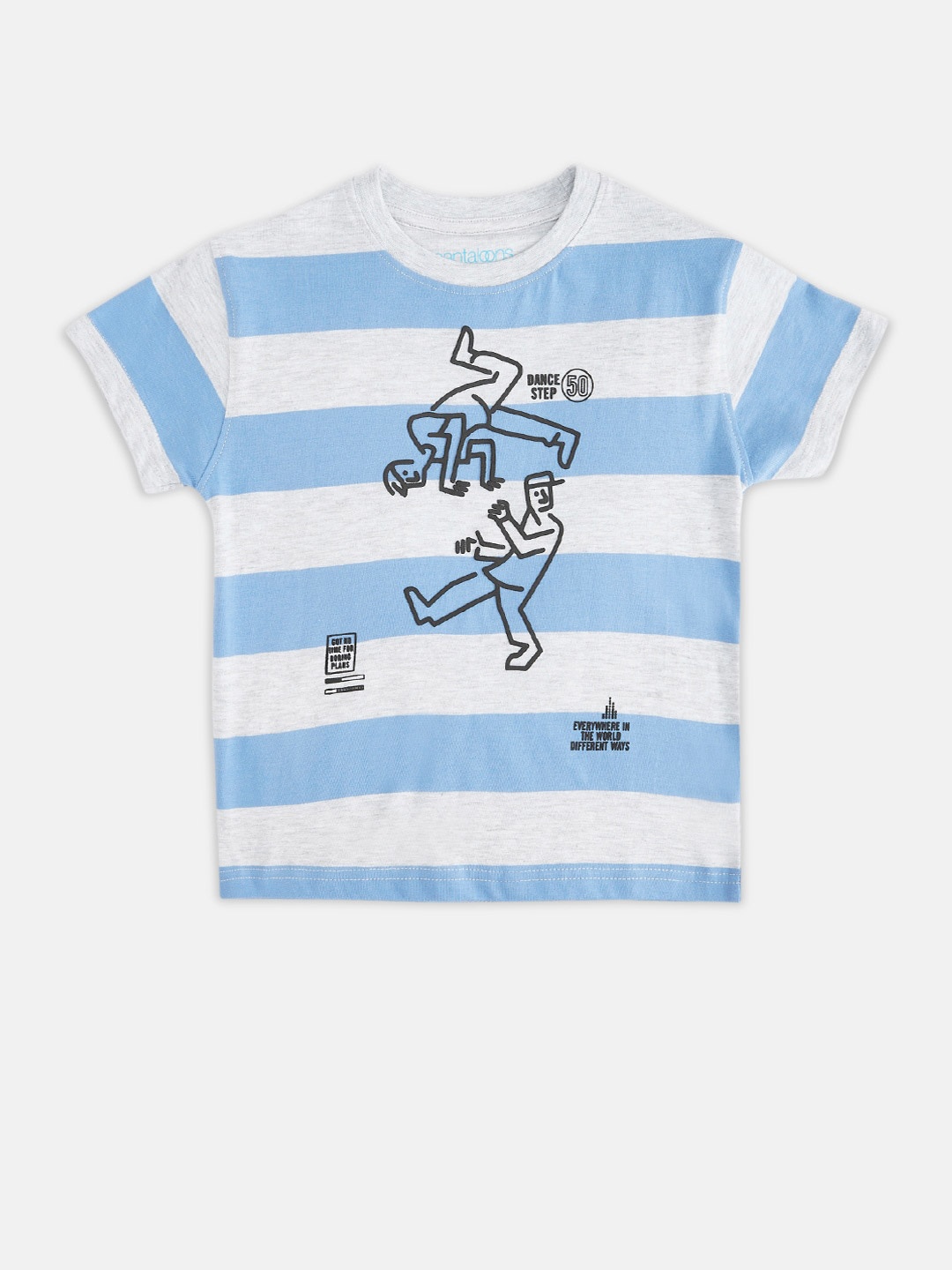 

Pantaloons Junior Boys Blue & White Striped Cotton T-shirt
