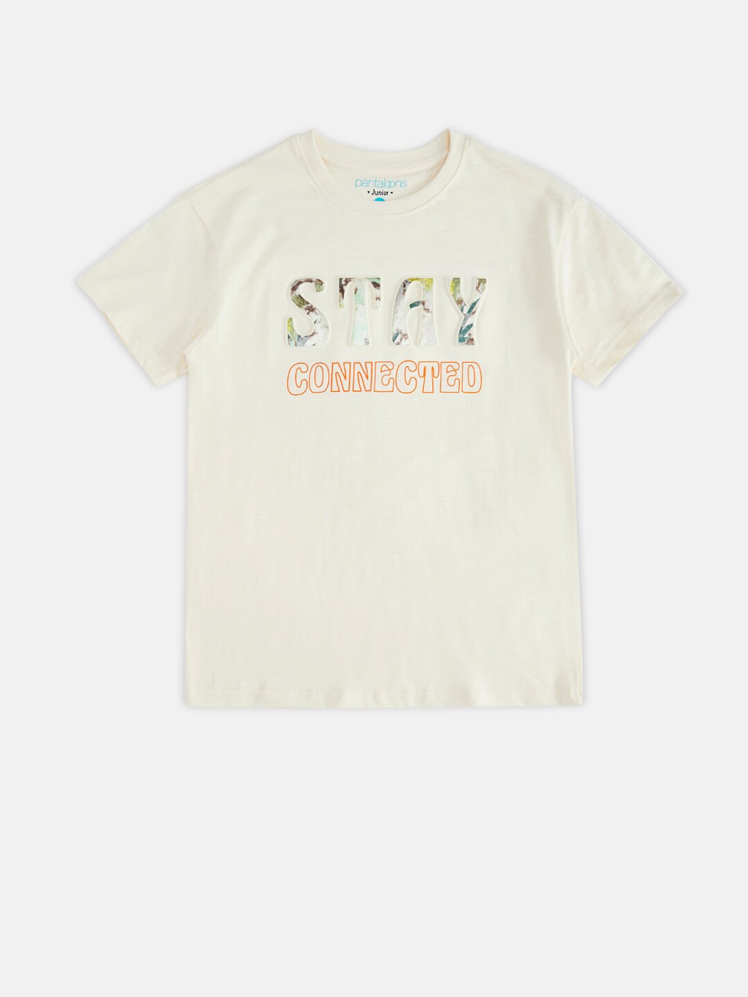 

Pantaloons Junior Boys Off White Typography Printed Cotton T-shirt