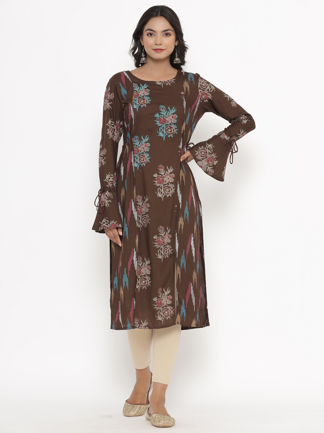 

PK Fashions Women Brown & Blue Floral Printed Kurta