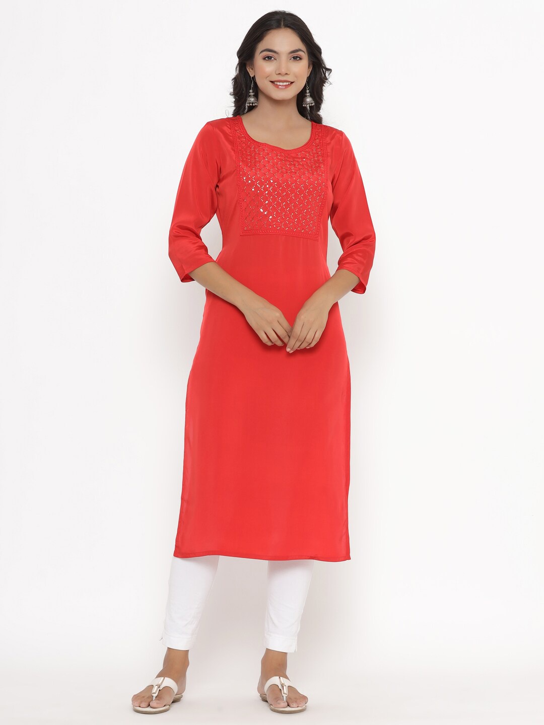 

PK Fashions Women Red Embellished Kurta