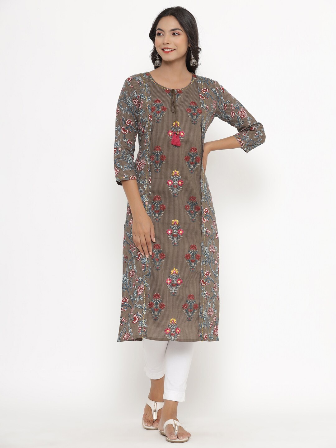 

PK Fashions Women Brown & Red Floral Printed Kurta