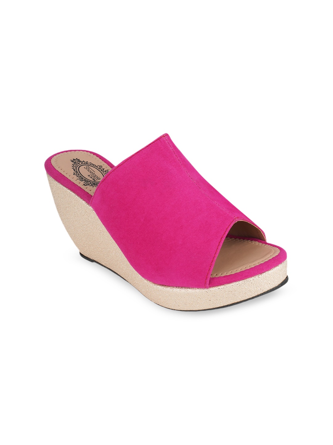 

Shoetopia Women Pink Colourblocked Wedge Mules