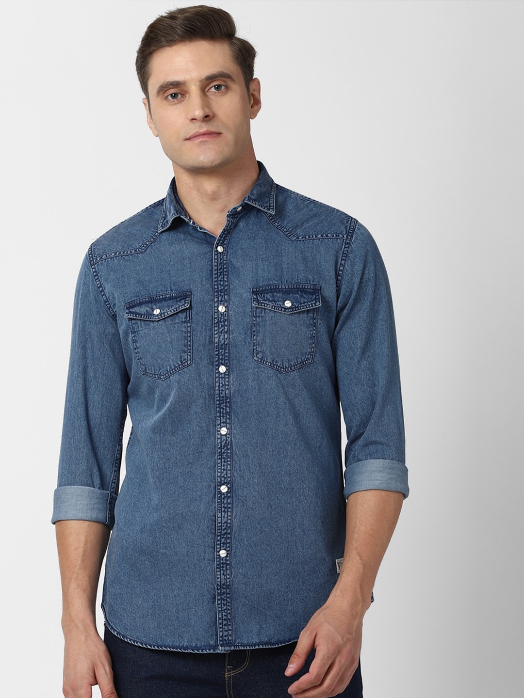 

VAN HEUSEN DENIM LABS Men Blue Slim Fit Faded Denim Casual Shirt