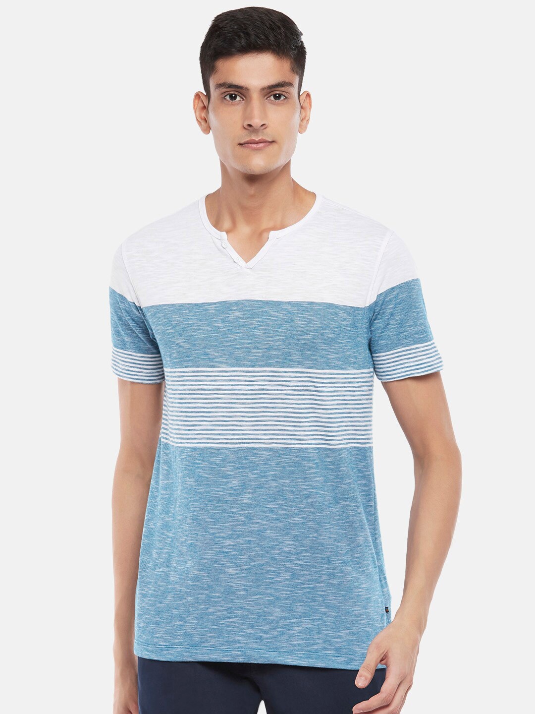 

Urban Ranger by pantaloons Men Blue & White Colourblocked Slim Fit T-shirt