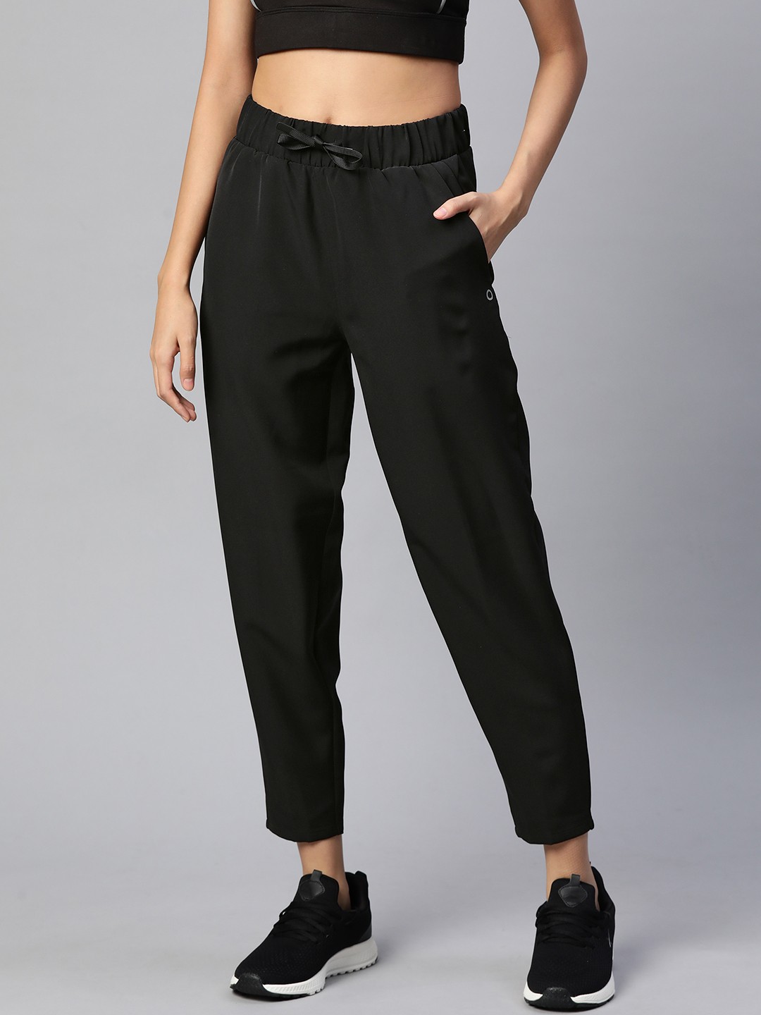 

Marks & Spencer Women Black Solid Tapered Fit High Rise Cropped Track Pants