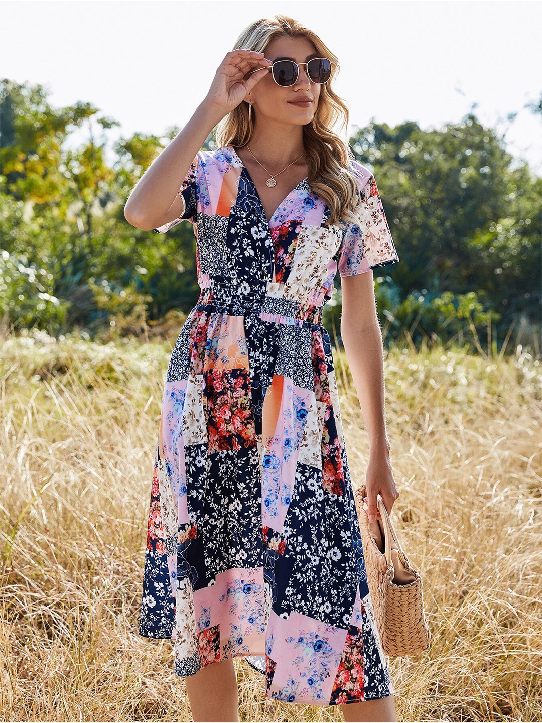 

BoStreet Black And Purple Floral Dress