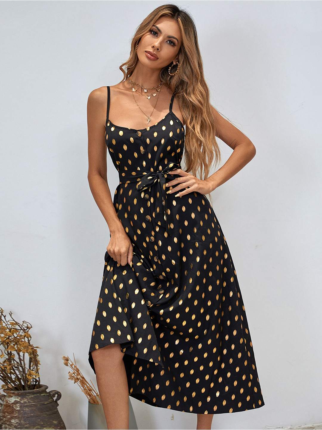 

StyleCast Black Polka dots Belt Styling Dress