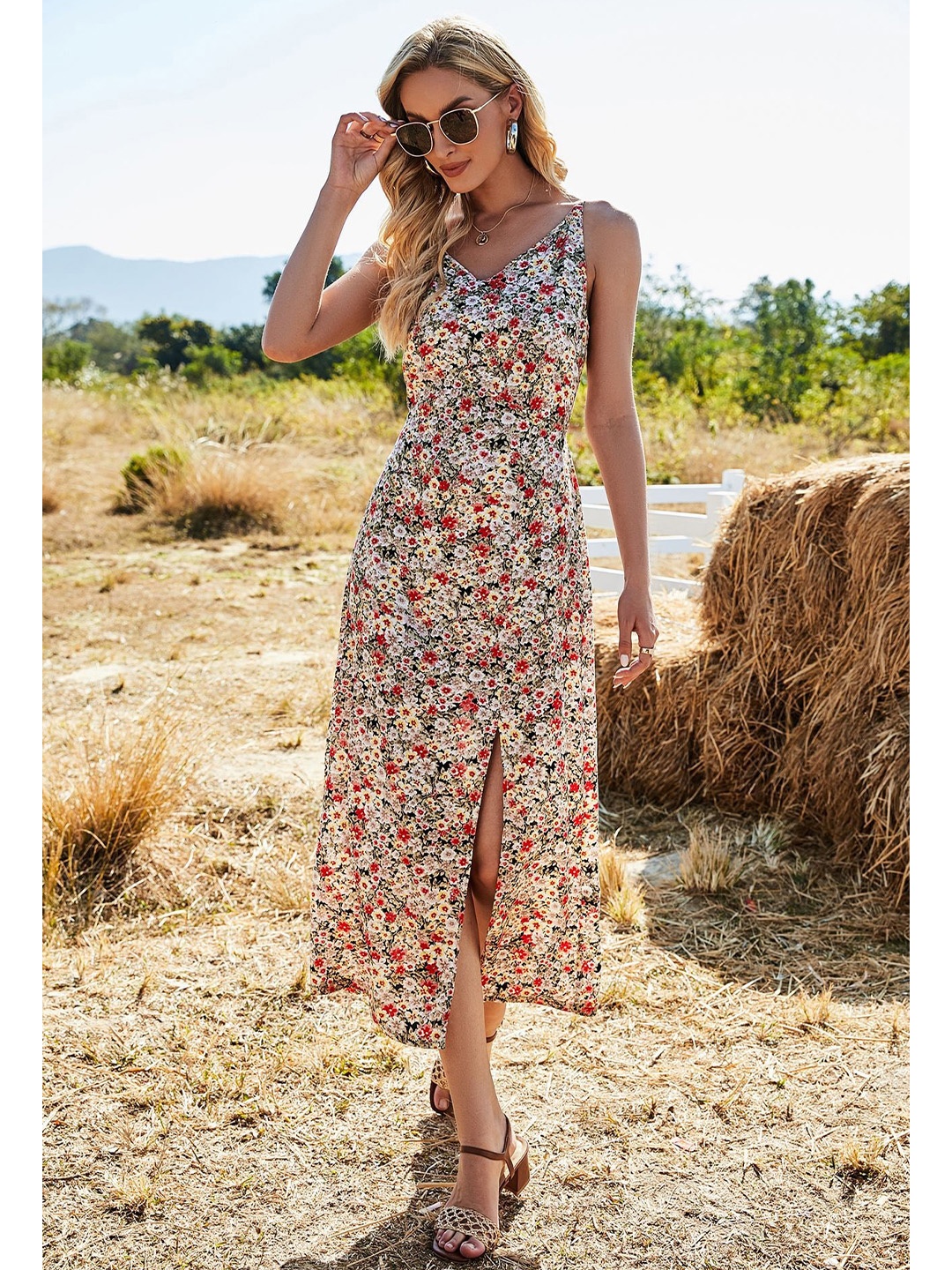 

StyleCast Red Floral A-Line Midi Dress