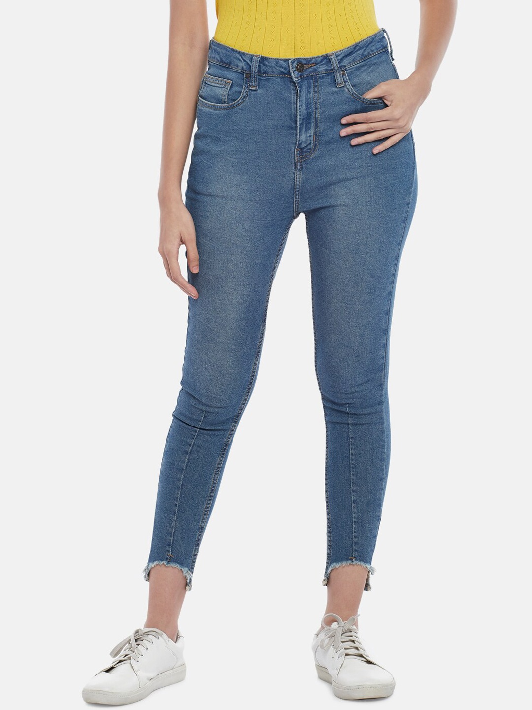 

People Women Blue Skinny Fit High-Rise Light Fade Jeans