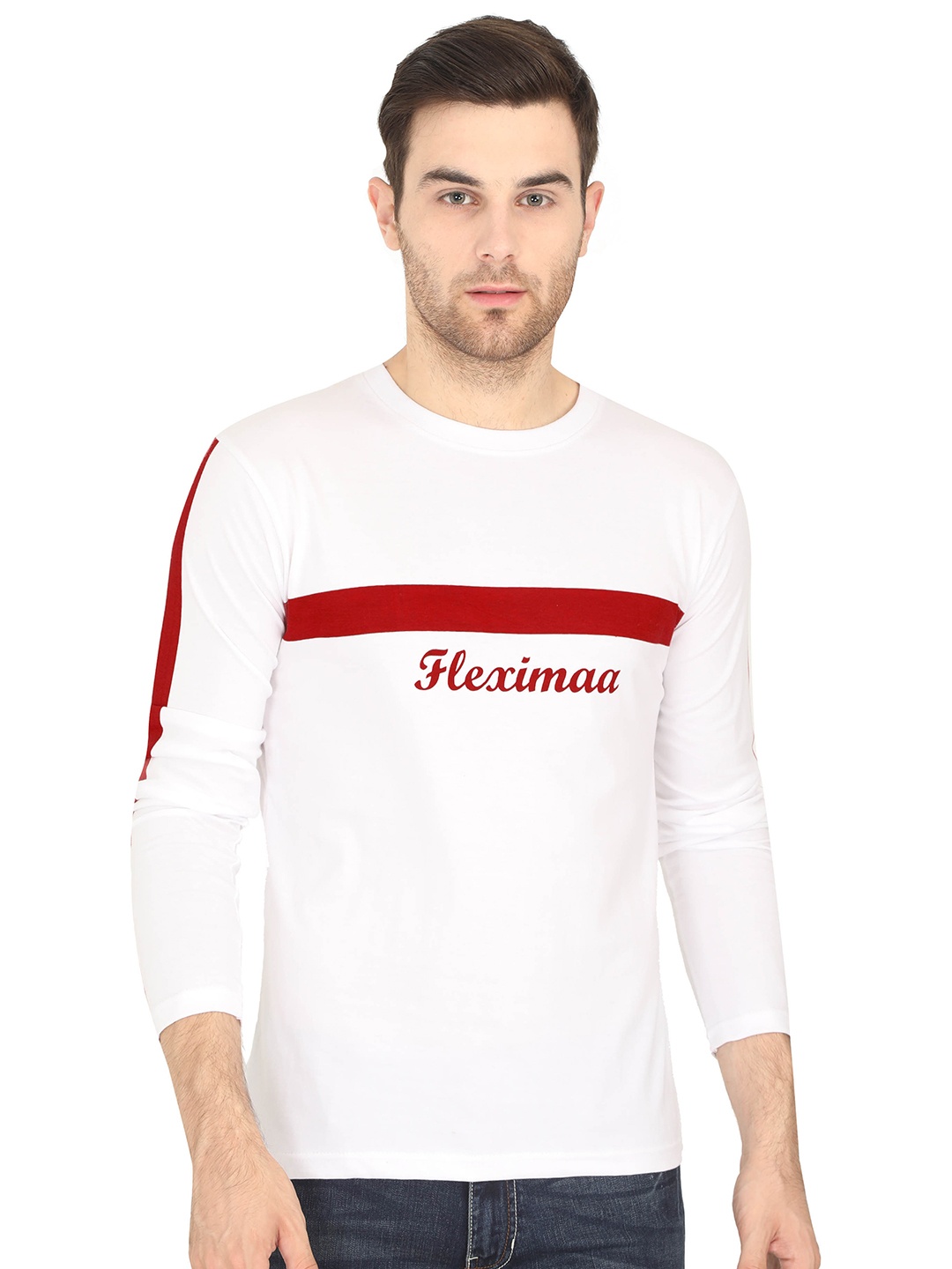 

Fleximaa Men White Cotton T-shirt