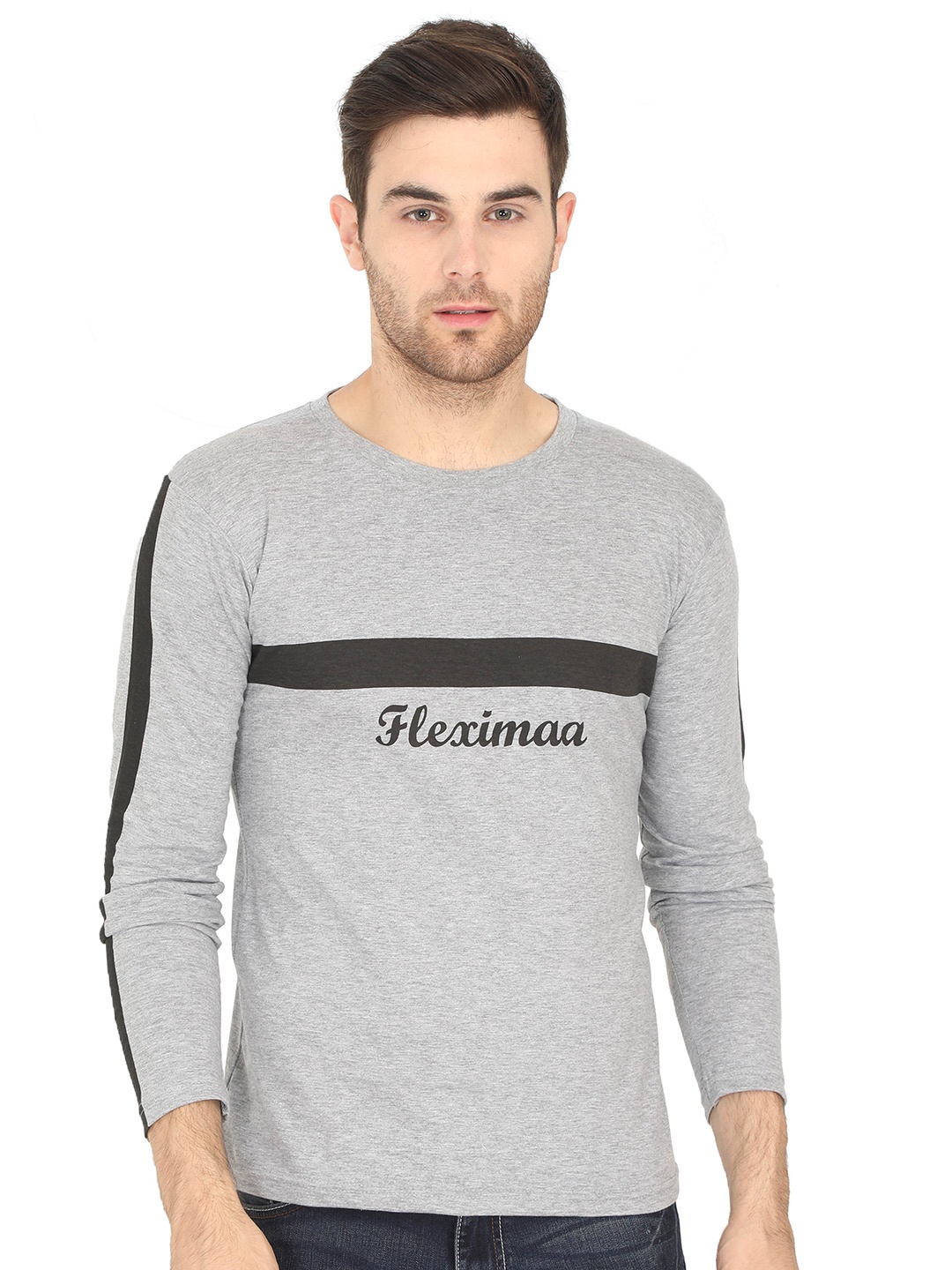 

Fleximaa Men Grey Melange Cotton T-shirt