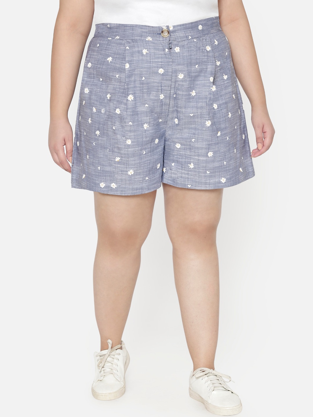

wild U Plus Size Women Blue Conversational Printed Loose Fit Shorts