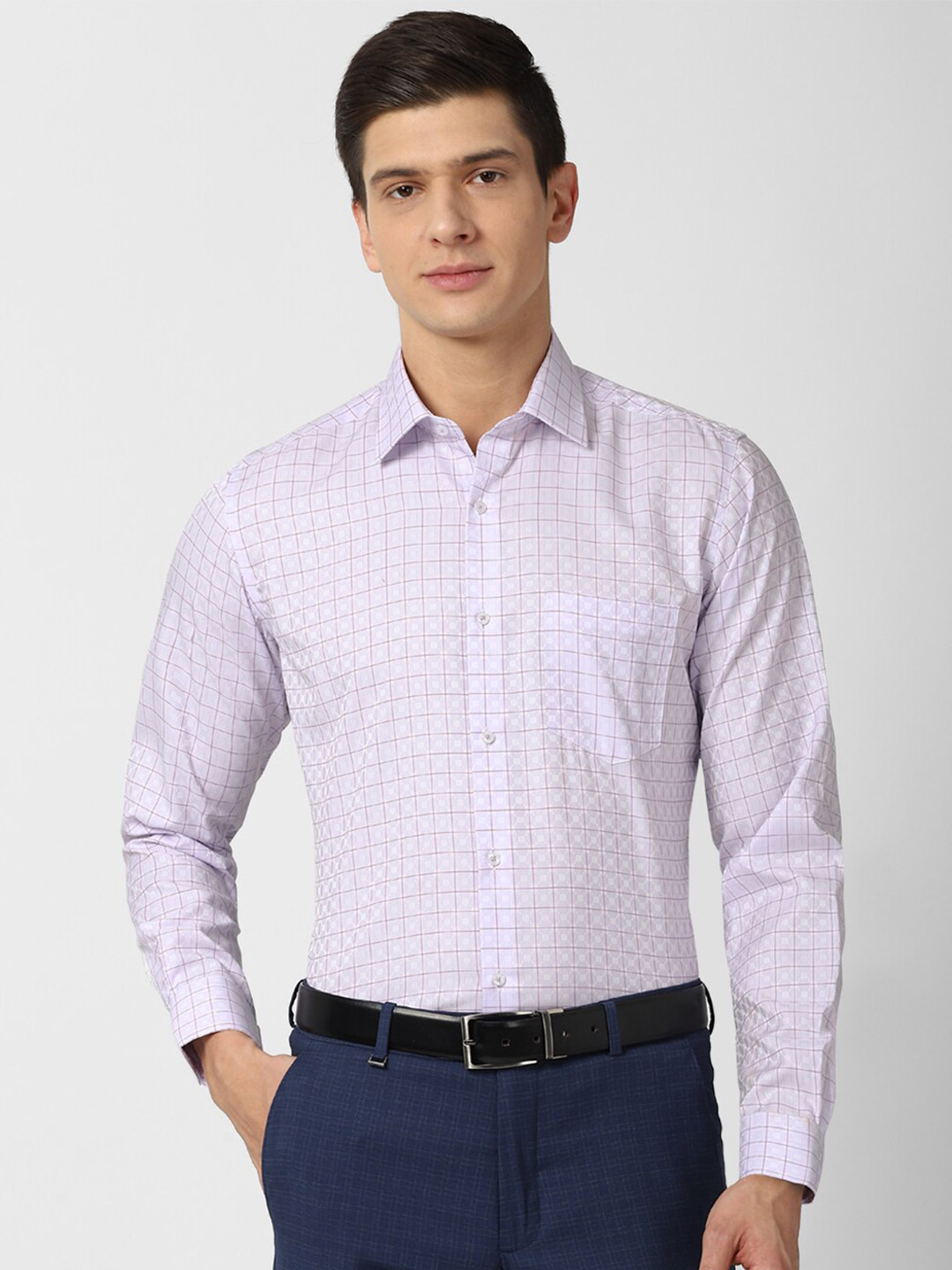 

Van Heusen Men Purple Check Printed Self Design Formal Shirt