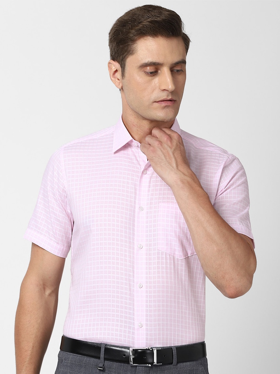 

Van Heusen Men Pink Grid Tattersall Checks Checked Formal Shirt