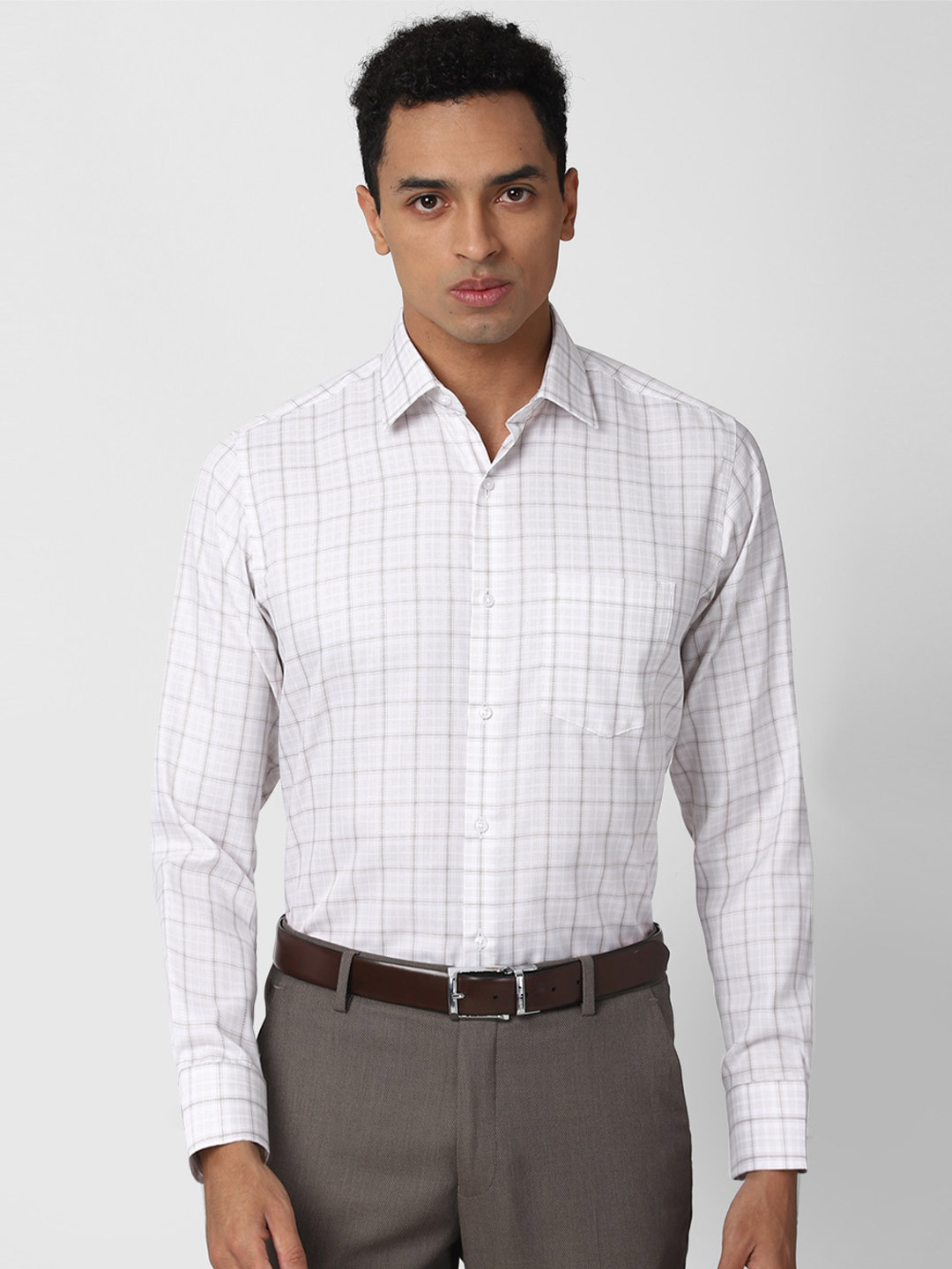 

Van Heusen Men White Grid Tattersall Checks Checked Formal Shirt