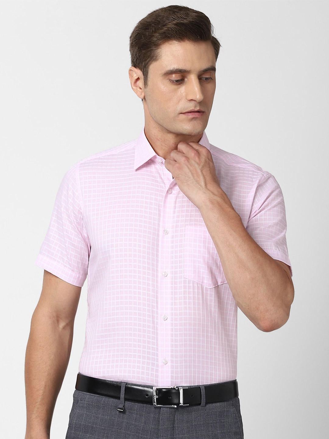 

Van Heusen Men Pink Grid Tattersall Checks Checked Formal Shirt