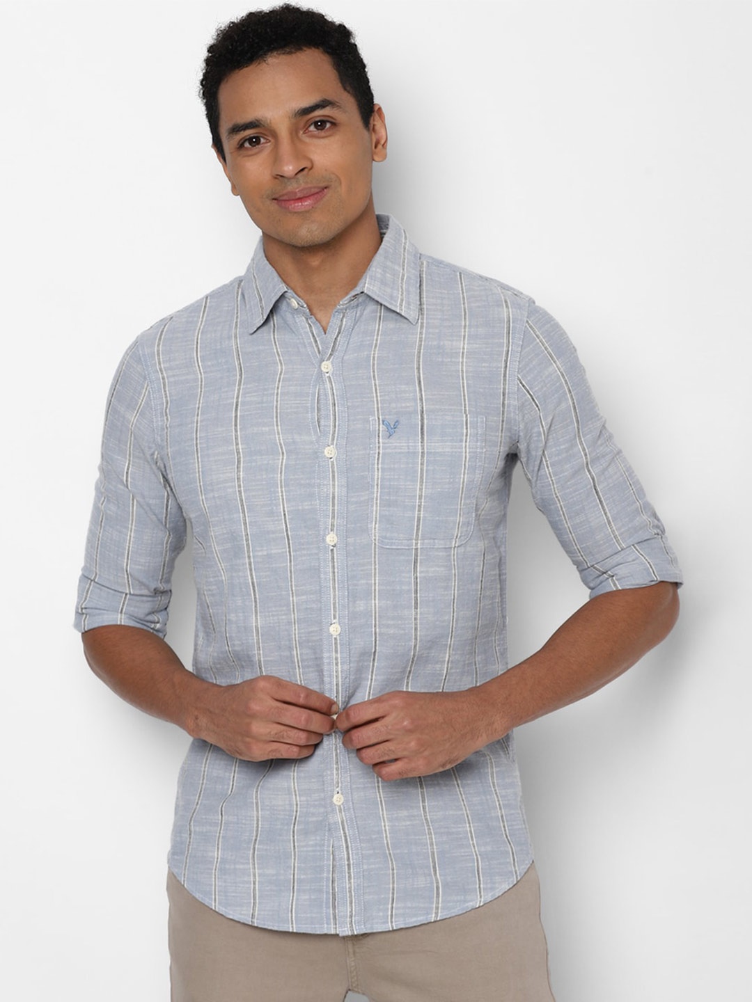 

AMERICAN EAGLE OUTFITTERS Men Blue Slim Fit Striped Casual Shirt