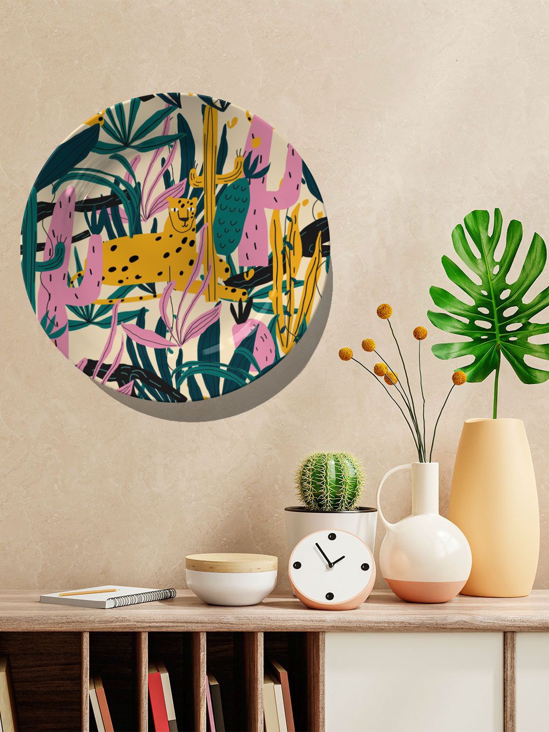 

ARTSPACE Teal Blue & Pink Printed Tiger and Bush Wall Plate