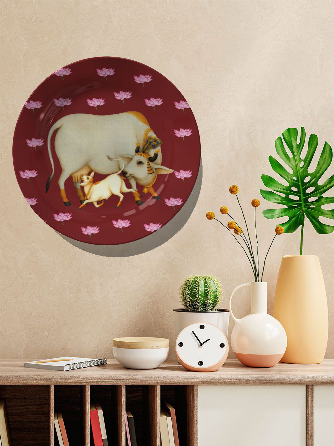

ARTSPACE Red and White Ceramic Cow Pichwai Wall Decor Plate