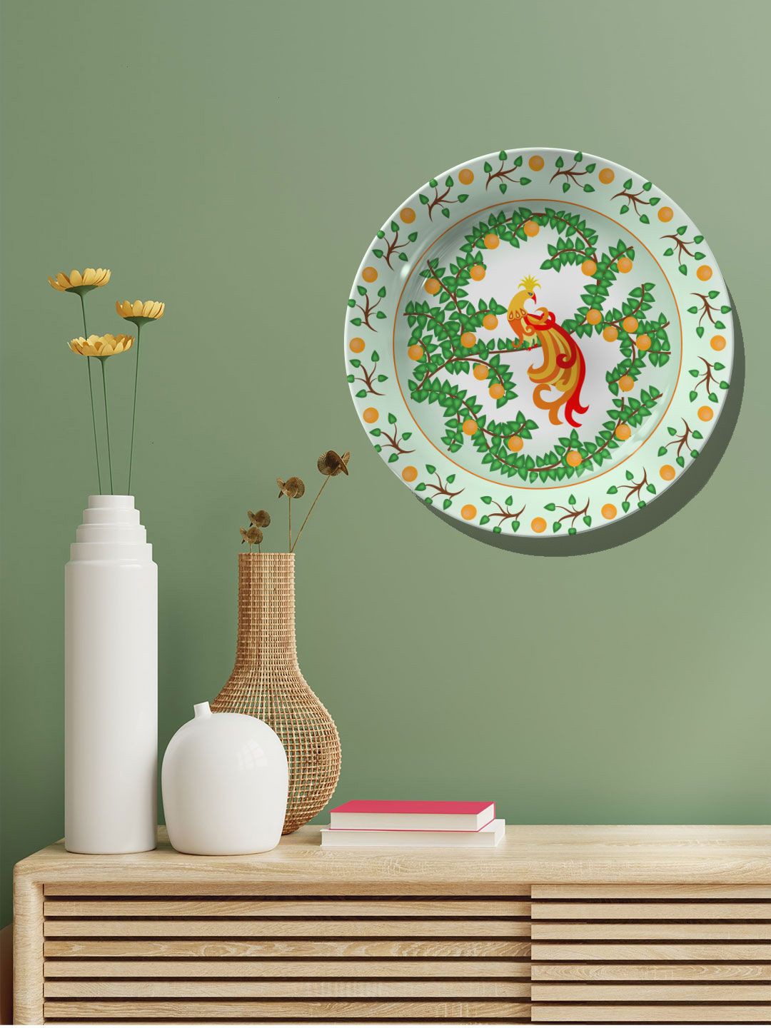 

ARTSPACE Green Madhubani Peacock Wall Decor Plate
