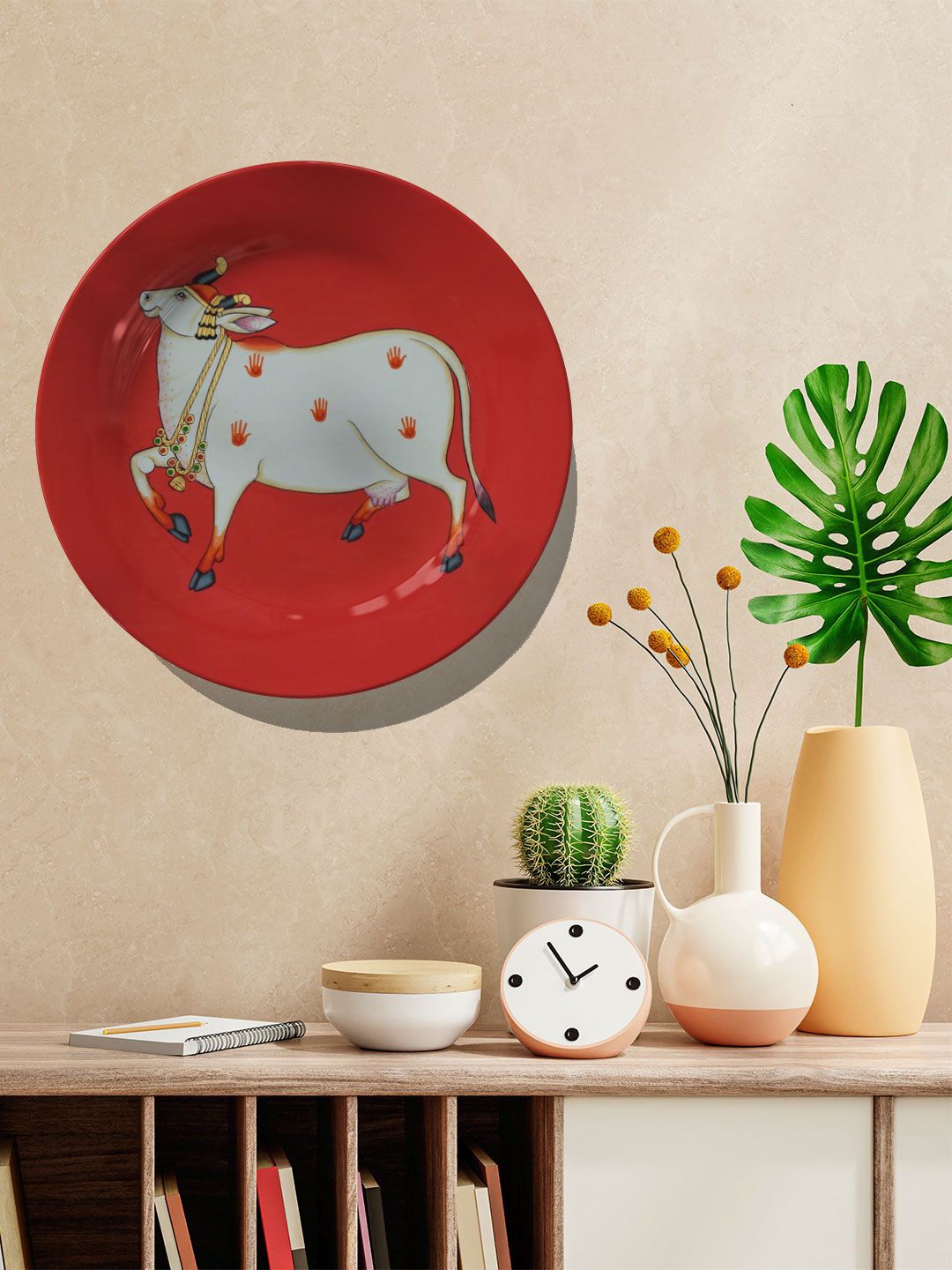 

ARTSPACE Red & White Nandi Cow Painted Ceramic Wall Plates