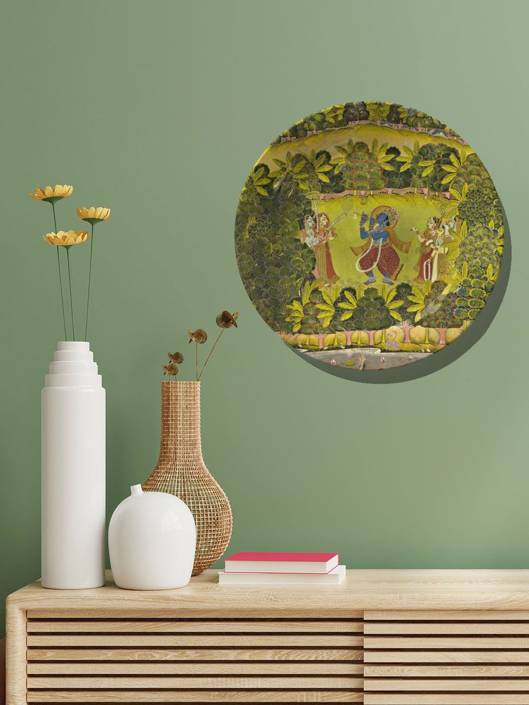 

ARTSPACE Blue & Green Printed Krishna Fluting Wall Plate