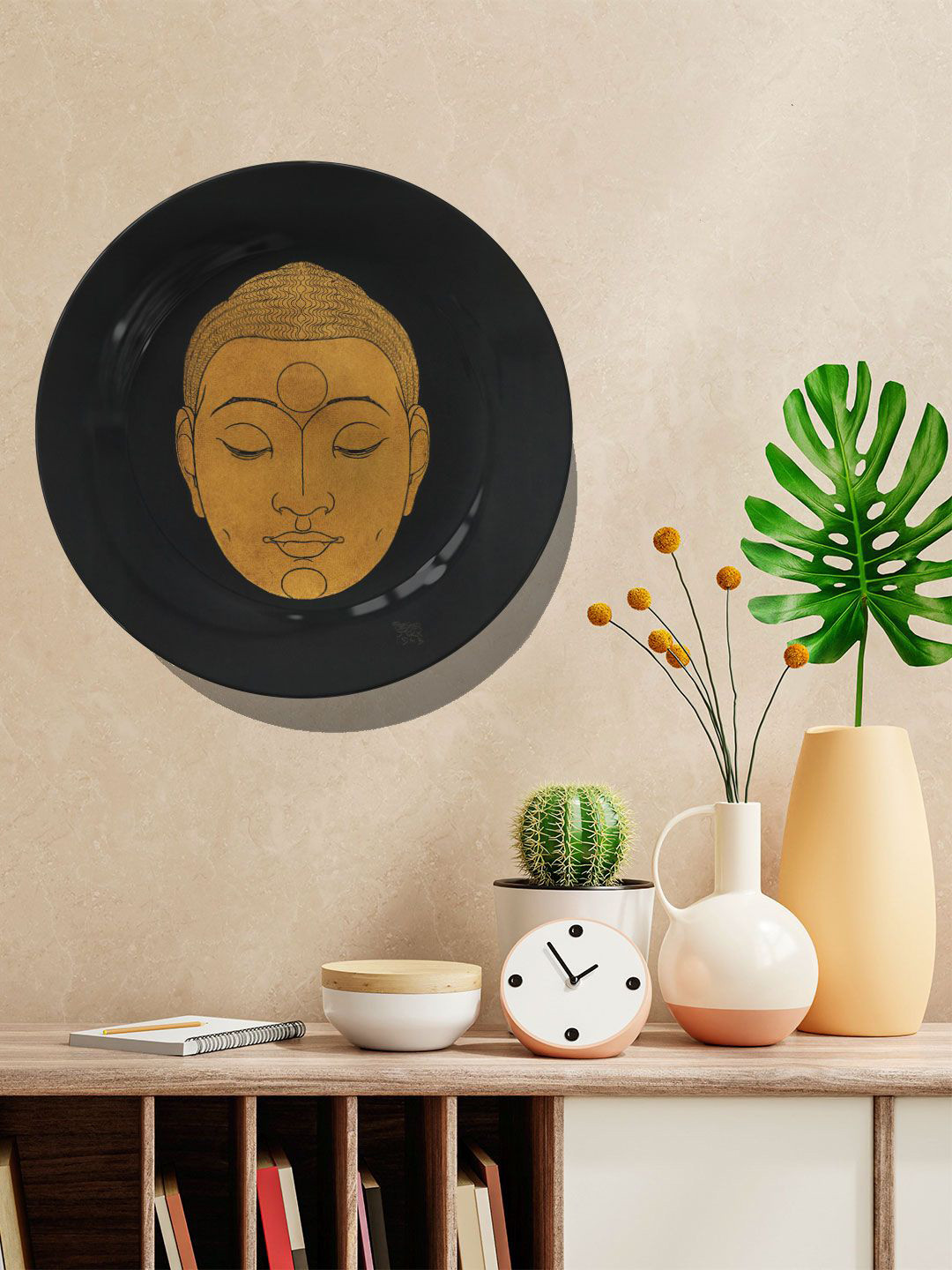 

ARTSPACE Black & Gold-Toned Printed Ceramic Buddha Wall Decor Plate