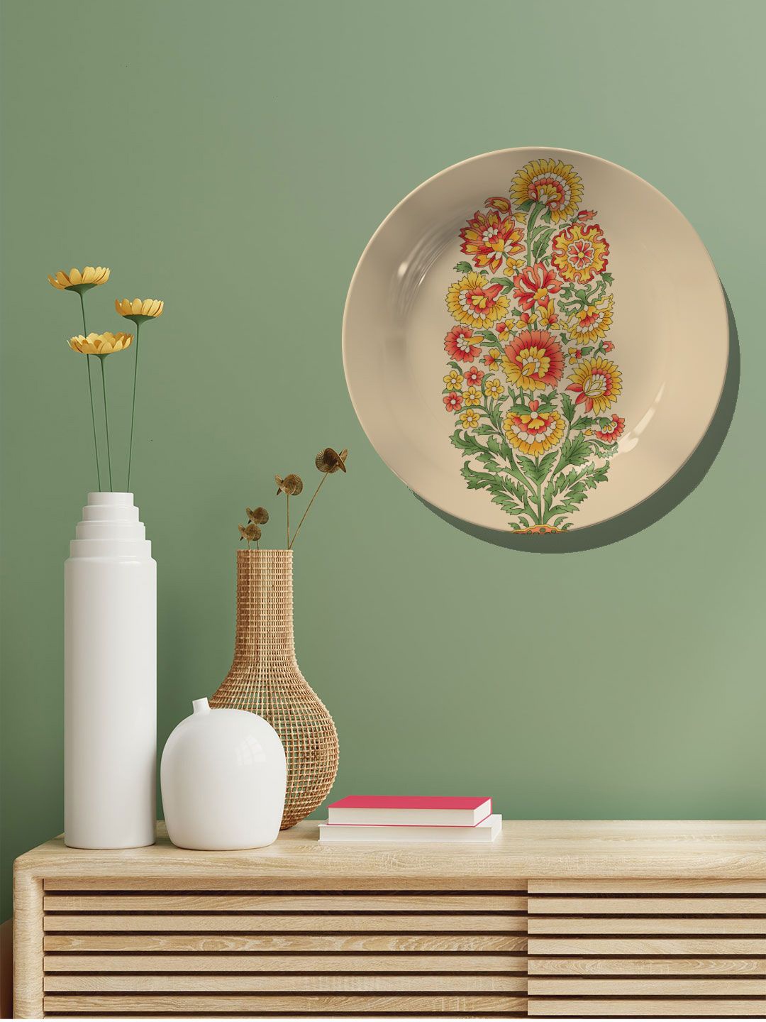 

ARTSPACE Beige & Red Mughal Flower Motif Ceramic Wall Plates