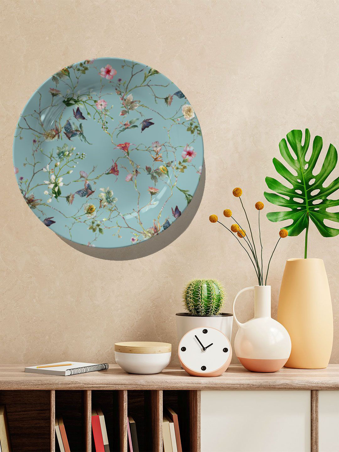

ARTSPACE Turquoise Blue Printed Spring Wall Plate