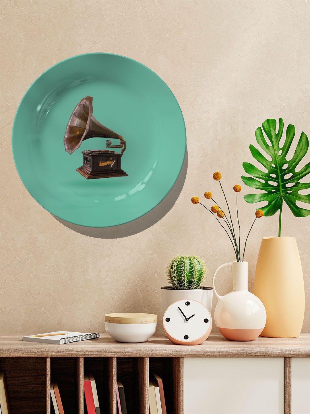 

ARTSPACE Turquoise Blue Printed Retro Music Wall Plate