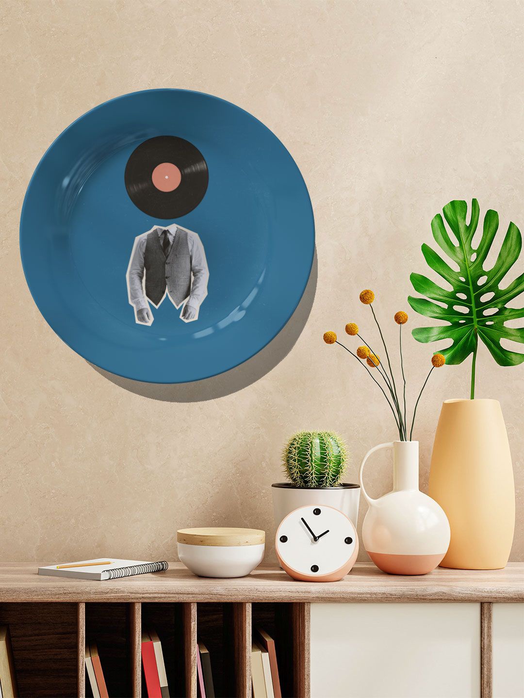 

ARTSPACE Blue & Black Printed Ceramic Vinyl Music Wall Decor Plate