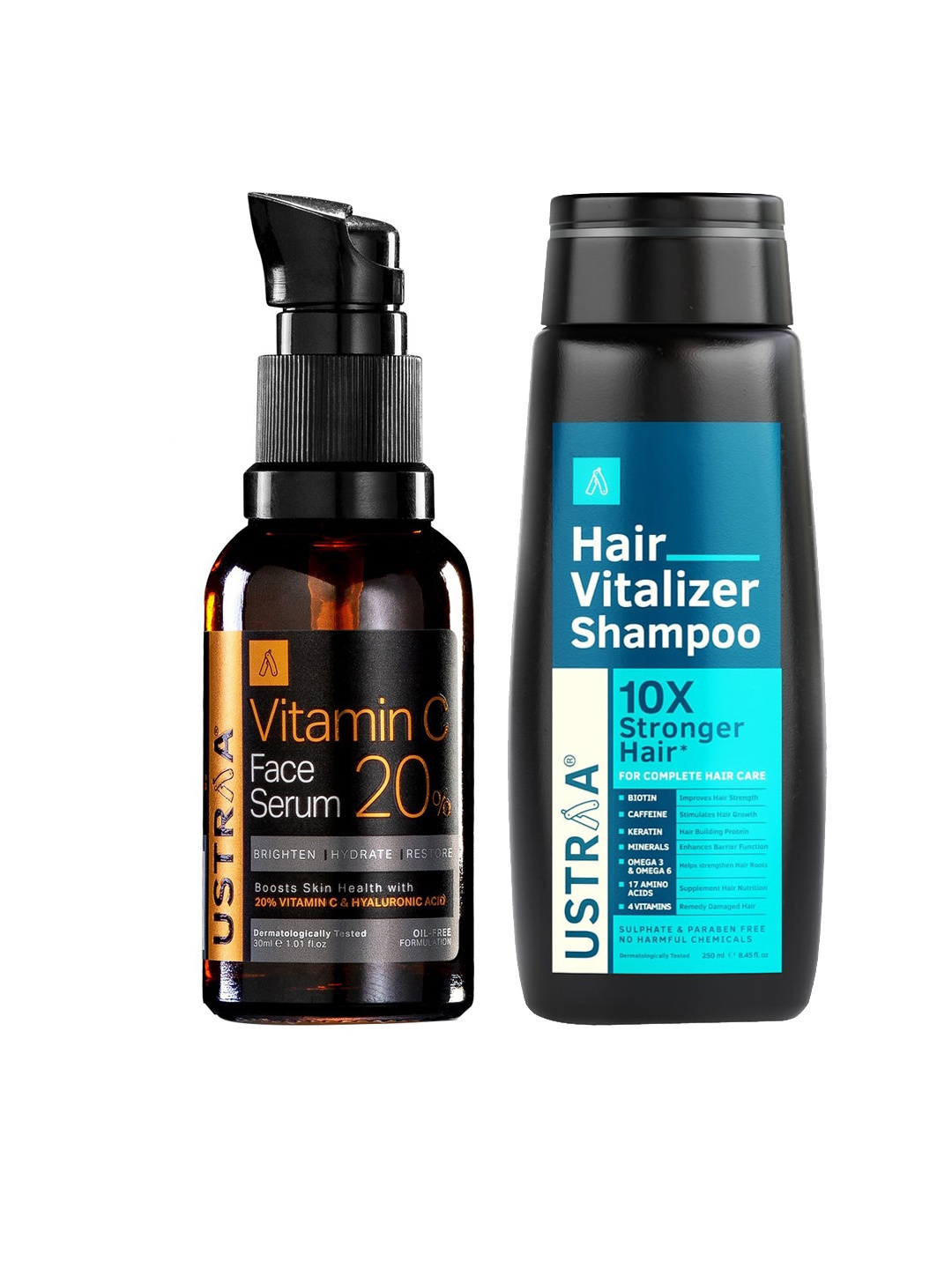 

Ustraa Men Set of Vitamin C Face Serum 30ml & Hair Vitalizer Shampoo 250ml, Black