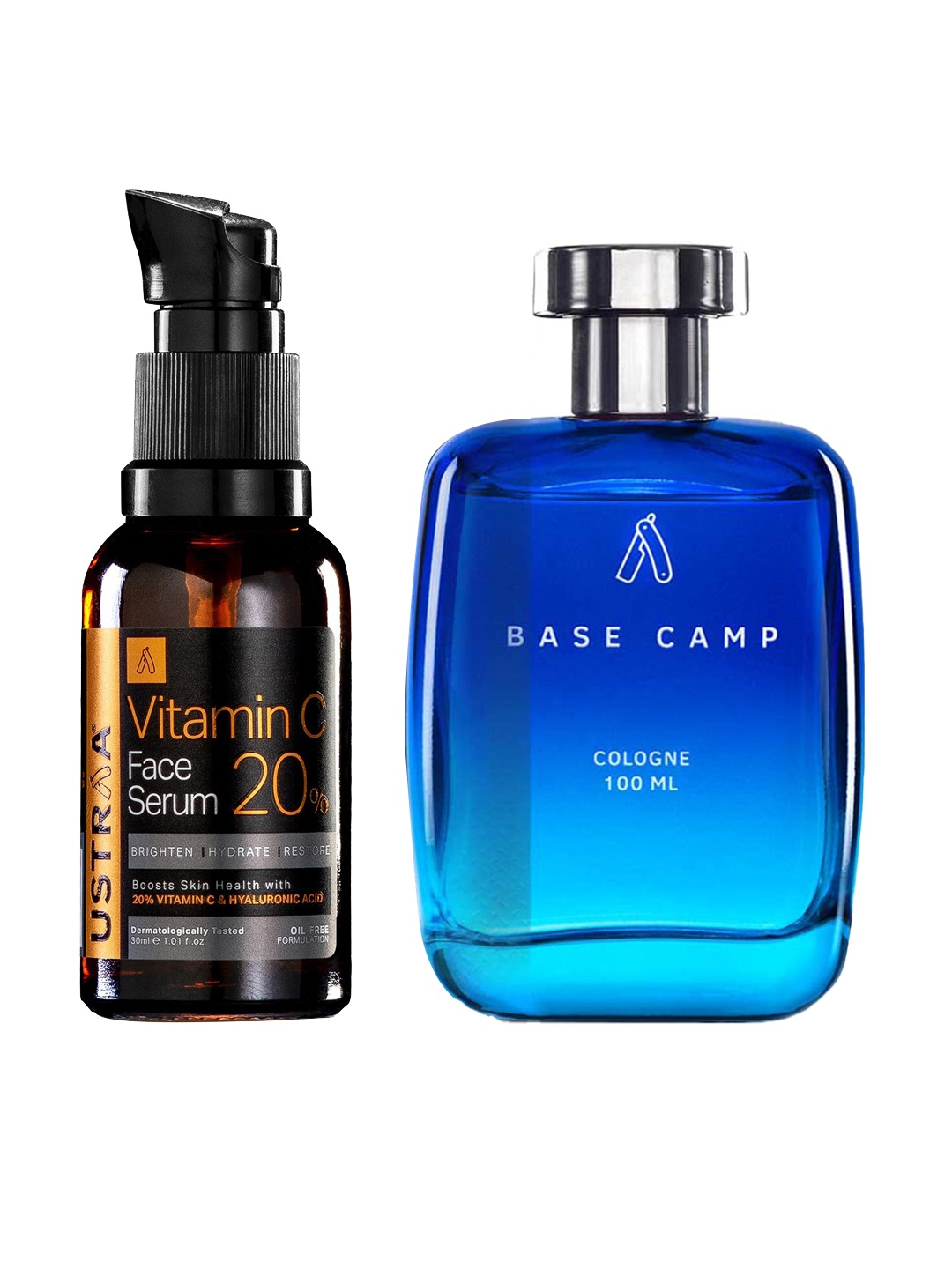 Ustraa Men Set of Base Camp Cologne 100ml & Vitamin C Face Serum 30ml, Black
