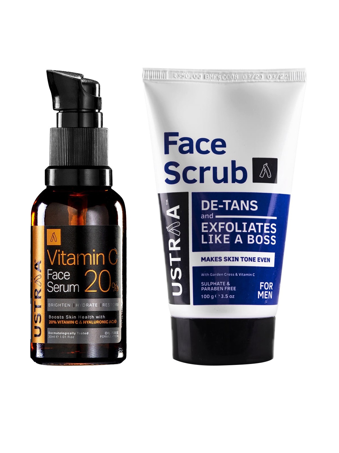 

Ustraa Men Set of Vitamin C Face Serum 30ml & De-Tan Face Scrub 100g, Black