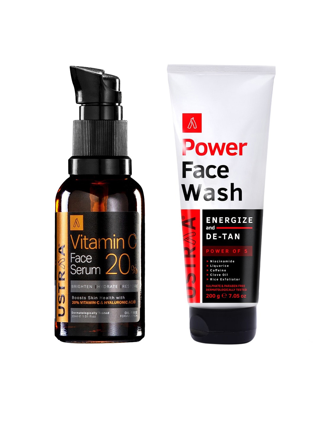

Ustraa Men Set of Vitamin C Face Serum 30ml & Power Face Wash 200g, Black