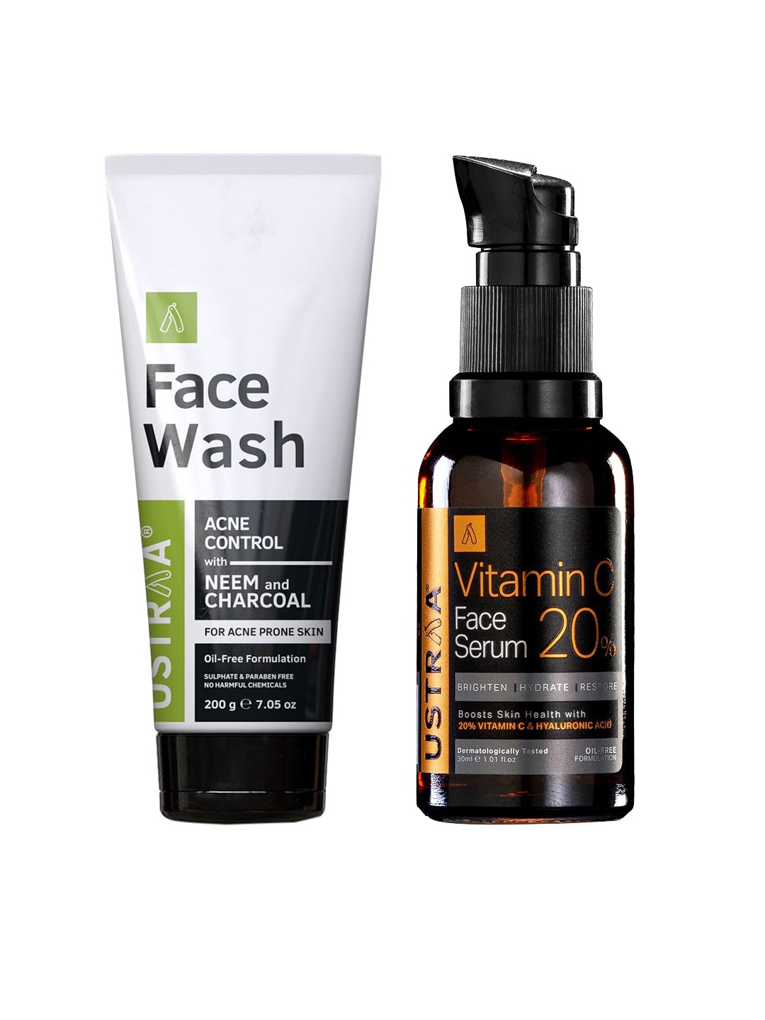 

Ustraa Men Set of Vitamin C Face Serum 30ml & Neem & Charcoal Face Wash 200g, Black