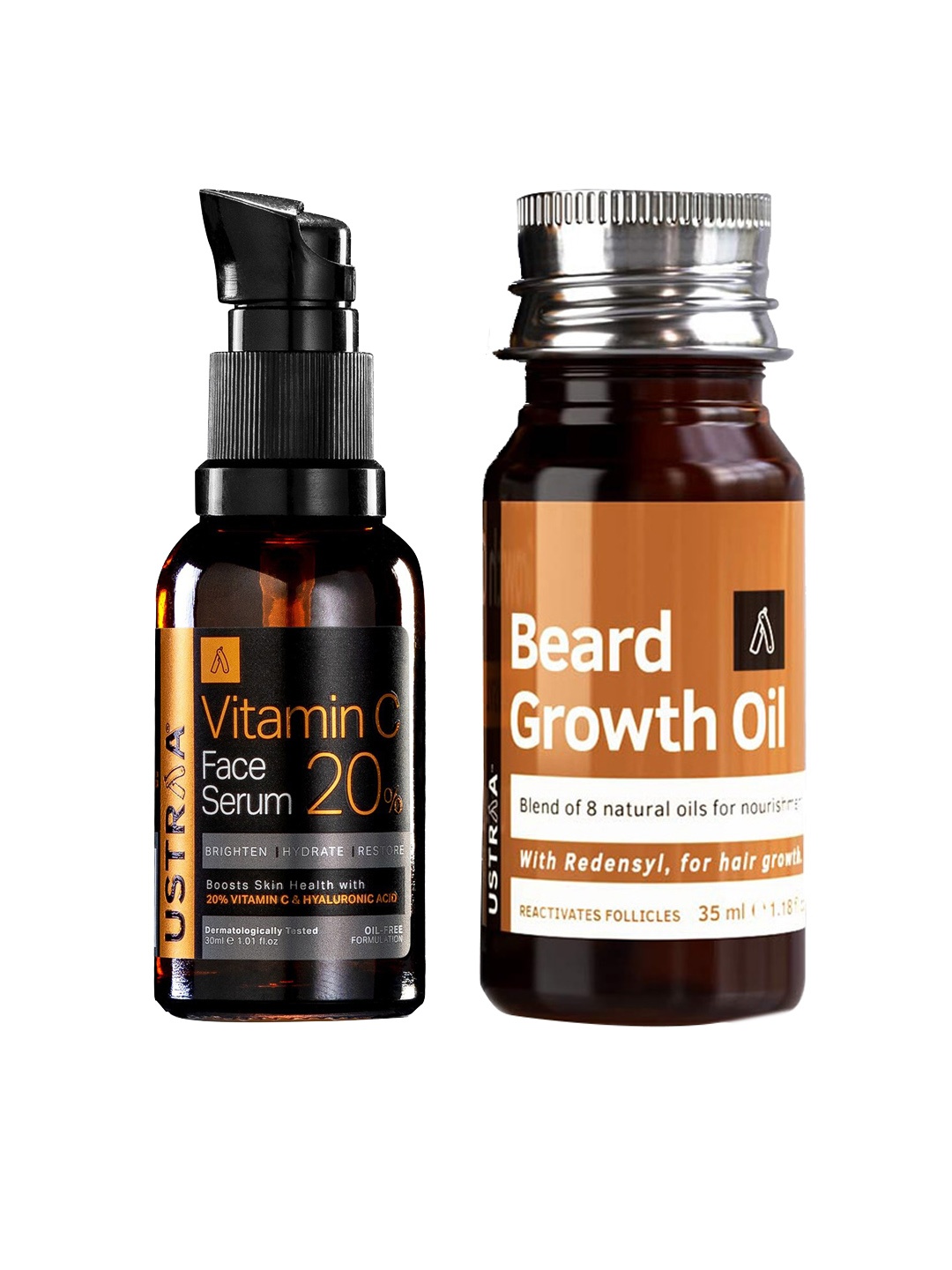 

Ustraa Men Set of Vitamin C Face Serum 30ml & Beard Growth Oil 35ml, Black