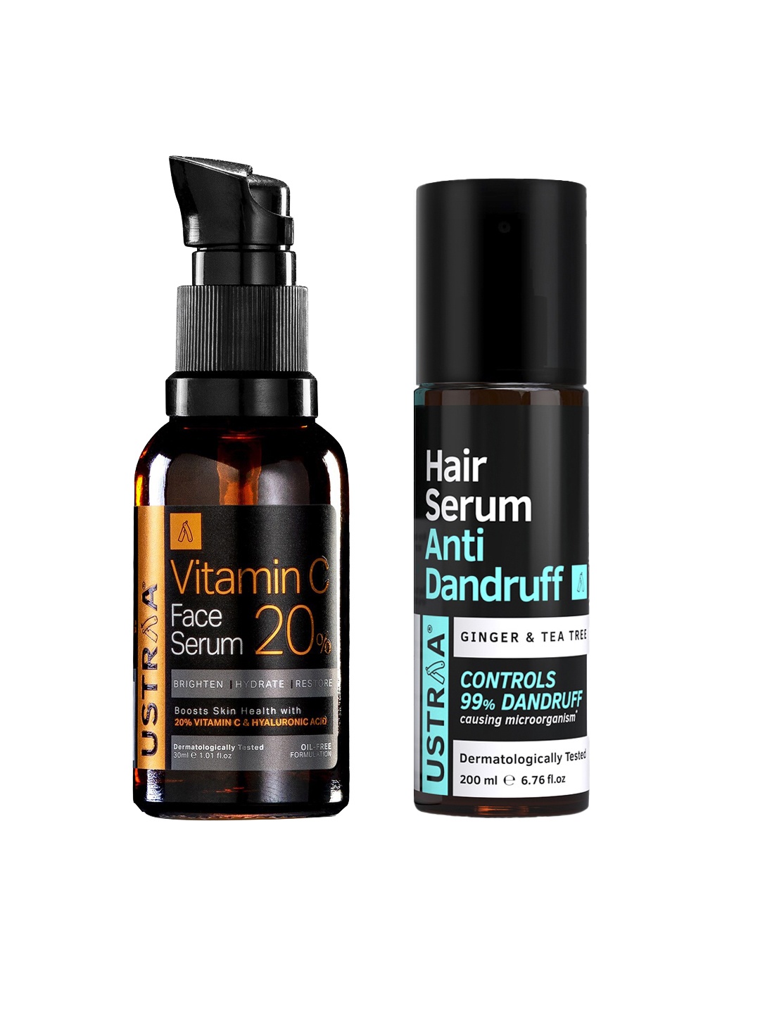 

Ustraa Men Set of Vitamin C Face Serum 30ml & Anti-Dandruff Hair Serum 200ml, Black