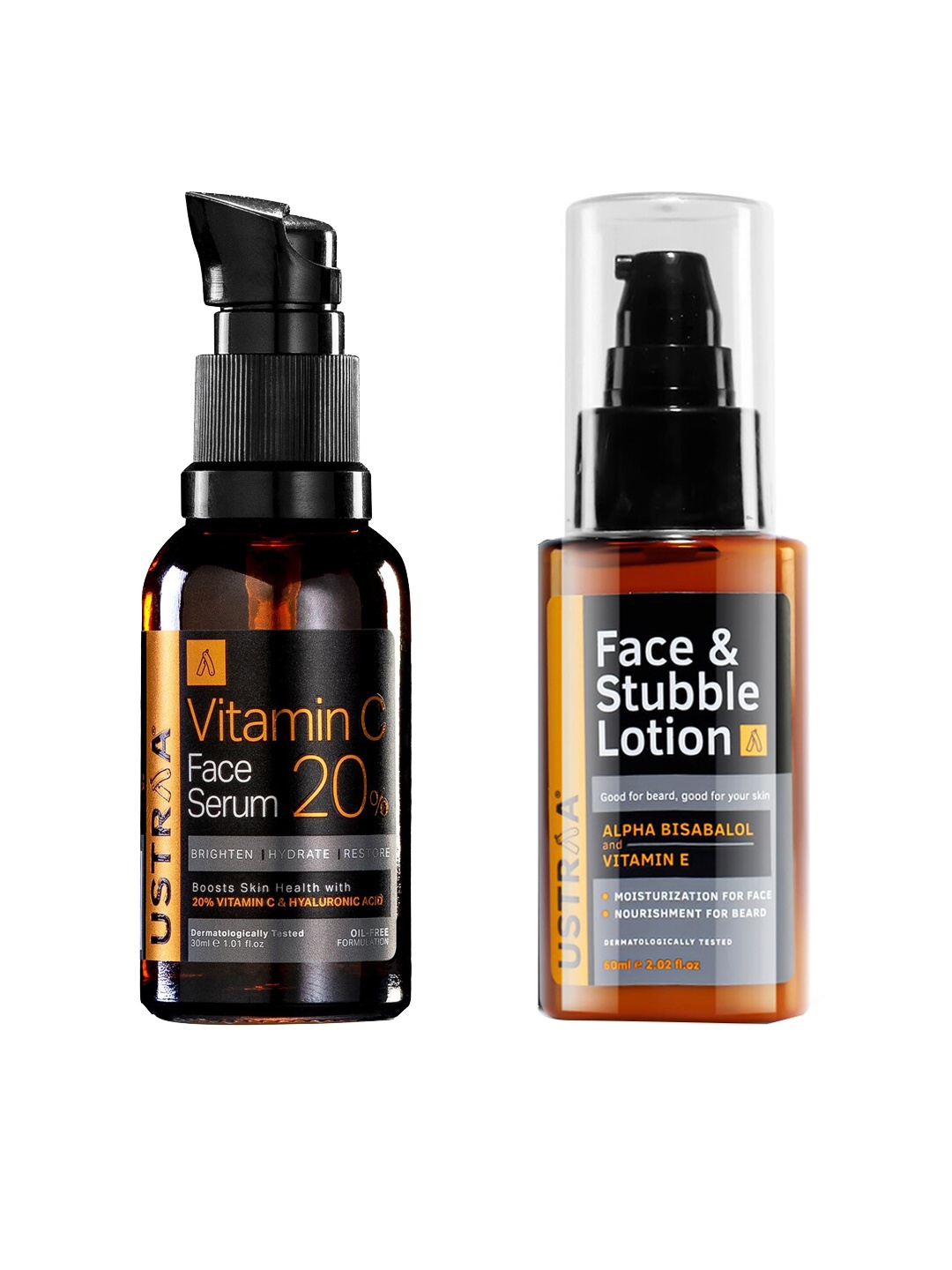 

Ustraa Men Set of Vitamin C Face Serum 30ml & Face & Stubble Lotion 60ml, Black