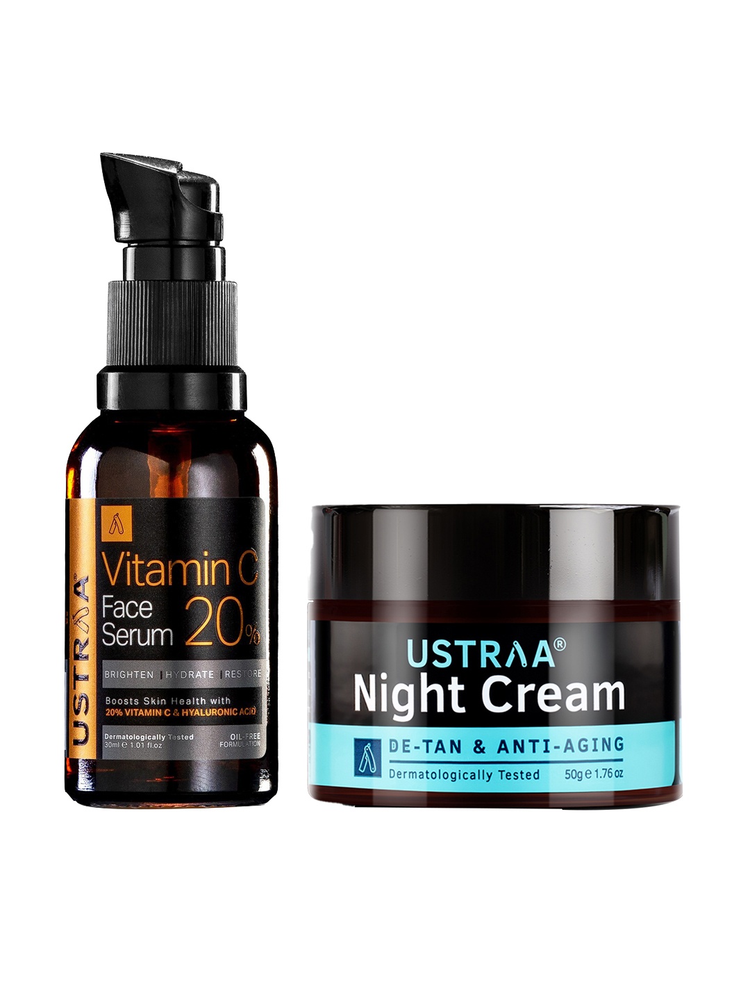 

Ustraa Bright Skin Combo - Men Vitamin C Face Serum 30ml & Anti-Aging Night Cream 50g, Black