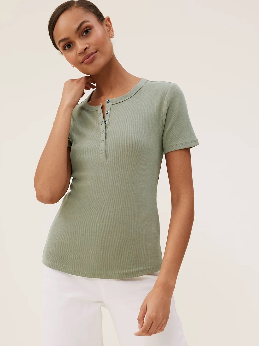 

Marks & Spencer Women Sage Green Ribbed Top